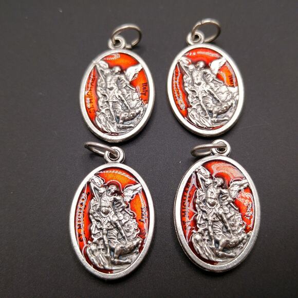 St. Michael Guardian Angel Red Enamel Medal, Sold Individually - Picture 3 of 4